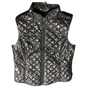 Van Heusen Women's Size M Black Quilted Faux Leather Shiny Vest MSR $84 Pockets